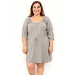 Old Navy Women's 3/4 Sleeve Dress with Drawstring Waistline - Soft Gray, Size XL